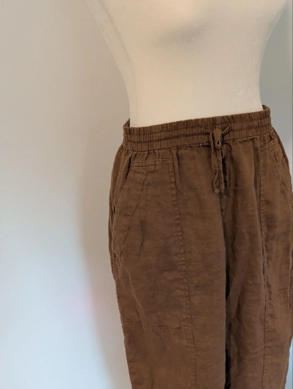 Banana Republic Barrel Leg Linen Brown Drawstring Pants